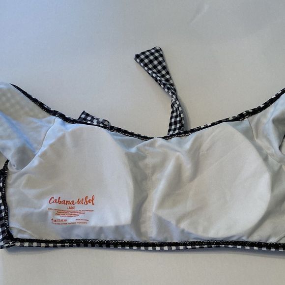 Cabana del Sol Bikini Black White Check Cap Sleeve Top Cheeky Bottom Bikini - Picture 7 of 12